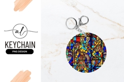 Stained Glass Aztec Warriors Round Keychain Png Product Image 1