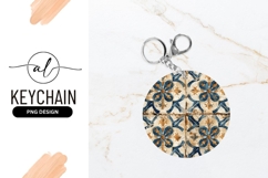 Round Floral Tile Pattern with Blue and Gold Accents Product Image 1