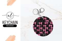 Pink and Black Bows Pattern on Black Fabric Round Keychain Product Image 1