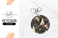 Floral Ghost Illustration Round Keychain P N G with Roses Product Image 1
