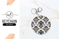 Round Damask Pattern in Navy Gold and Cream on Gray Product Image 1
