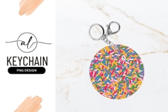 Pink Circle with Colorful Sprinkles Pattern Round Keychain Product Image 1