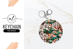 Floral Stained Glass Circle Round Keychain Png Product Image 1