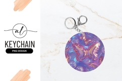 Iridescent Butterfly Balloons With Bubbles Round Keychain Product Image 1