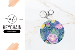 Cactus Flower Illustration Round Keychain Png Product Image 1