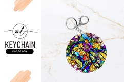 Stained Glass Floral Design Round Keychain Png Product Image 1