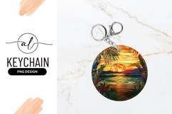 Tropical sunset round keychain png design Product Image 1