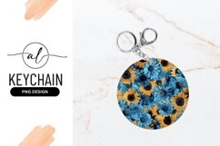 Round keychain with blue and yellow floral design Product Image 1