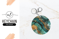 Elegant teal and gold marble round keychain png design Product Image 1