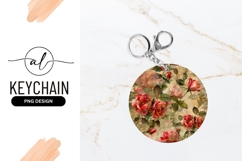Vintage rose pattern round keychain Product Image 1