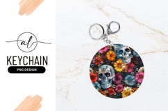 Vibrant sugar skull and floral round keychain png design Product Image 1