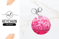 Round keychain with sparkling pink glitter design Product Image 1