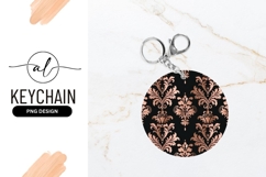 Elegant damask pattern round keychain Product Image 1