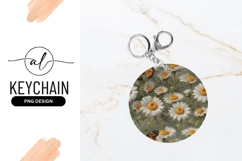 Daisy Flowers And Butterfly Round Keychain Png Product Image 1