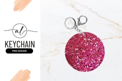 Round keychain with sparkly pink and red design Product Image 1