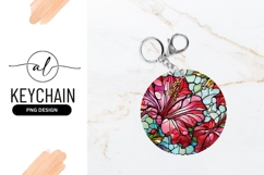 Stained Glass Hibiscus Floral Round Keychain Png Product Image 1