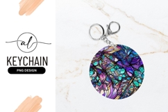 Floral Stained Glass Round Keychain Png Product Image 1