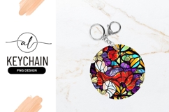 Vibrant Floral Stained Glass Round Keychain Png Product Image 1