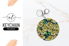 Stained Glass Yellow Flowers Round Keychain Png Product Image 1