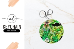 Green Floral Round Keychain Png Design Product Image 1