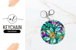 Floral Round Keychain Png Stained Glass Style Product Image 1