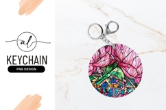 Pink Flowers Stained Glass Style Round Keychain Png Product Image 1