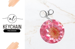 Round Keychain Png Pink Floral Design Product Image 1