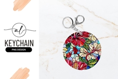 Floral Round Keychain Png Stained Glass Style Product Image 1