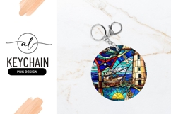 Stained Glass Lighthouse Boat Round Keychain Product Image 1