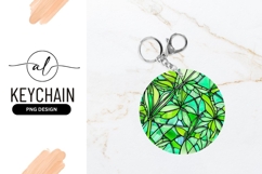 Green Leaves Floral Design Round Keychain Png Product Image 1