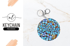 Blue Floral Pattern Round Keychain Design Product Image 1