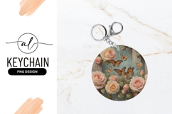 Floral Butterfly Round Keychain Png Design Product Image 1