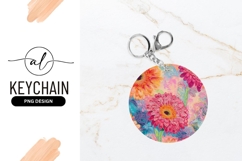 Colorful Gerbera Daisy Floral Design Round Keychain Png Product Image 1