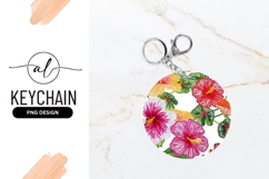 Embroidered Hibiscus Flowers and Green Leaves on White Product Image 1