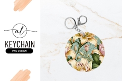 Elegant Lily Floral Pattern Round Keychain Png Product Image 1