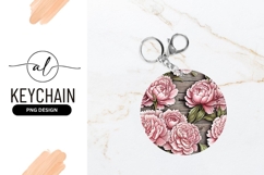 Pink Peonies On Wood Round Keychain Png Product Image 1