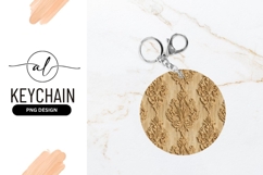 Beige Floral Carved Wood Round Keychain Png Product Image 1