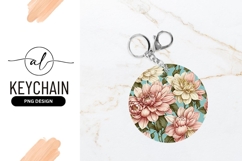 Floral Round Keychain Design With Pink Dahlias Product Image 1