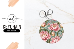 Pink Tulips Round Keychain Png Illustration Product Image 1
