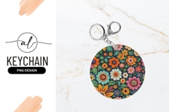 Colorful Floral Illustration For Round Keychain Png Product Image 1