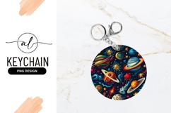 Colorful Planets Stars Space Round Keychain Png Product Image 1