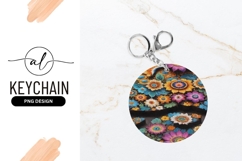 Decorative Round Keychain Png Colorful Floral Design Product Image 1