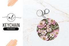 Pink Anemone Flowers On Wood Round Keychain Png Product Image 1