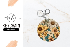 Sunflower Floral Pattern For Round Keychain Png Product Image 1