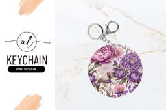 Pink And Purple Floral Round Keychain Png Product Image 1