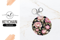 Pink Peonies And Leaves Round Keychain Png Product Image 1