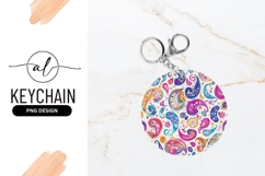 Colorful Paisley Pattern Round Keychain Png Product Image 1