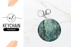 Moody Forest Trees Teal Round Keychain Png Product Image 1