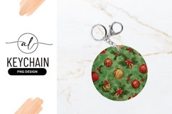 Vintage Christmas Ornaments And Pine Round Keychain Png Product Image 1