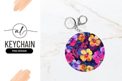 Watercolor Floral Pattern For Round Keychain Png Product Image 1
